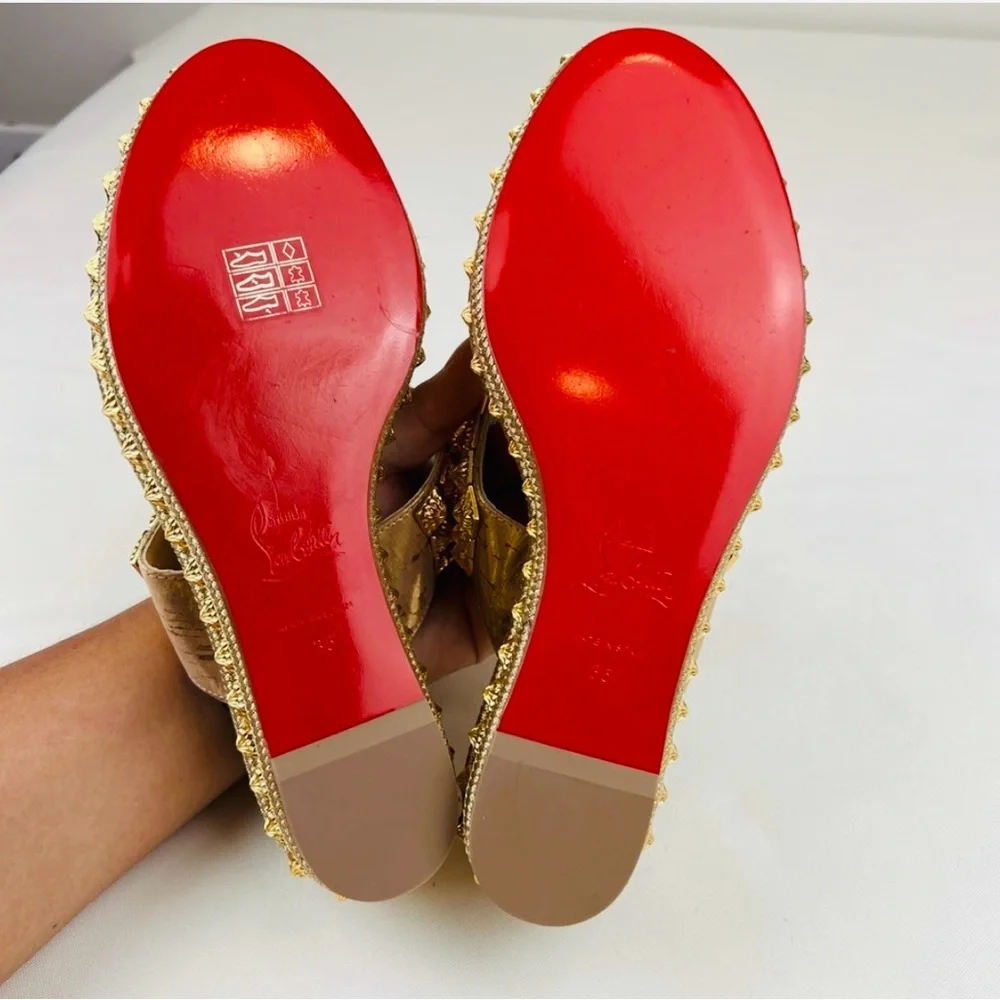 NEW CHRISTIAN LOUBOUTIN Liege Pepite 60 Platform Sandals 35 EU, Gold Version - Picture 3 of 11